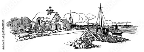 Wharf, vintage illustration.