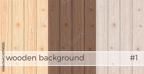 Set of Wooden striped textured background. Brown wooden wall, plank, table or floor surface. Cutting chopping board. Colorful natural boardwalk surface. Vector Illustration.