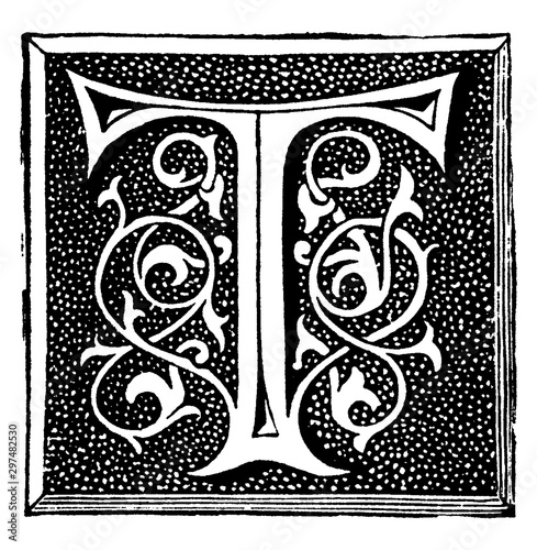 Capital Letter T, vintage illustration