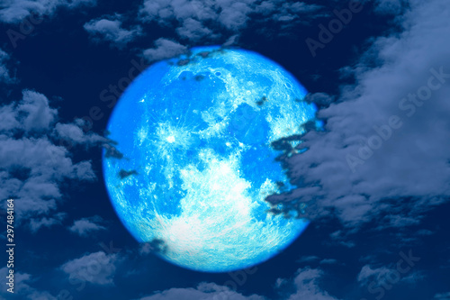 super full harvest moon on night sky back silhouette cloud