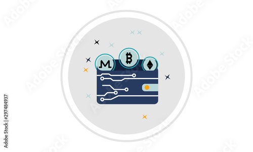 Cryptocurrency wallet vector icon for digital finance and blockchain