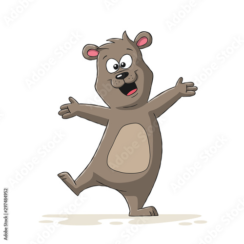 Happy cartoon bear. Hand drawn vector illustration with separate layers.