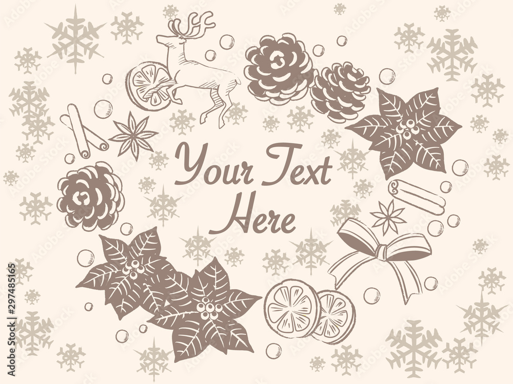 Christmas themed decorative items. Vintage style. Vector illustration.