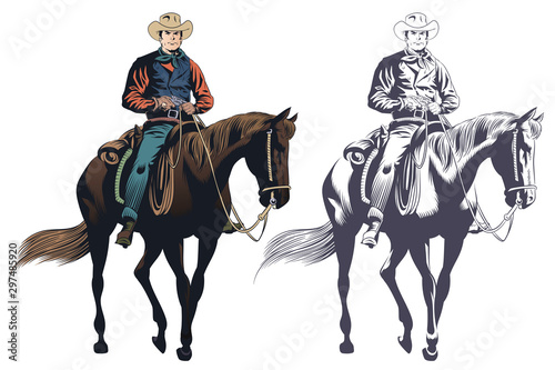 Stock illustration. Cowboy at horse.