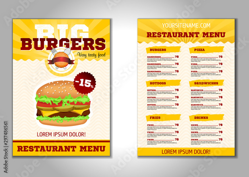 Burger flyer design vector template in A4 size. Brochure and Layout Design. food concept.