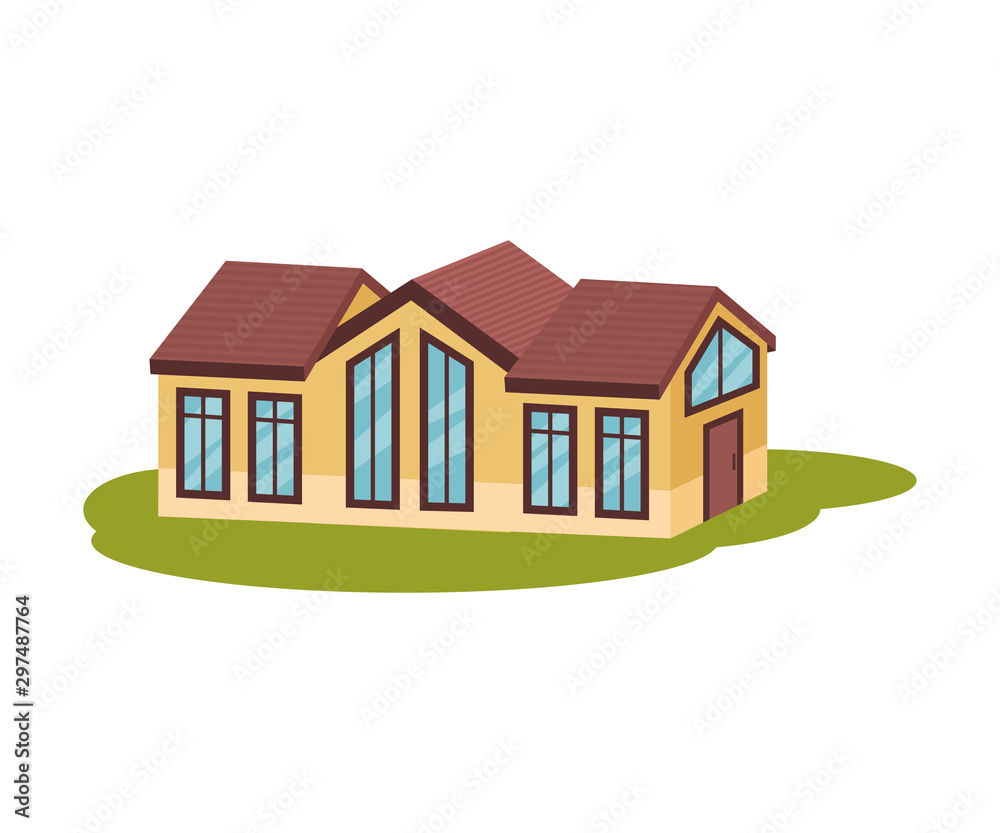 Modern long orange house in the meadow. Vector illustration. Modern long orange house in the meadow. Vector illustration.