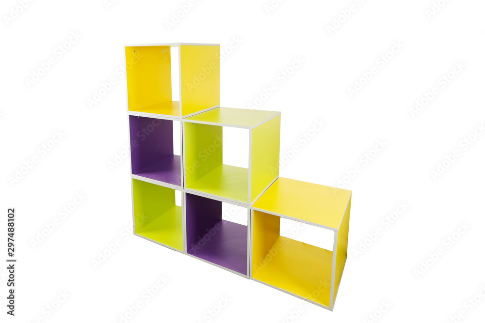 Obraz premium Colored square shelves on a white background