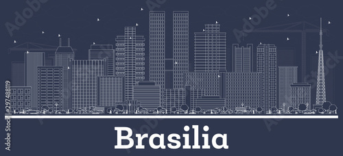 Outline Brasilia Brazil City Skyline with White Buildings.