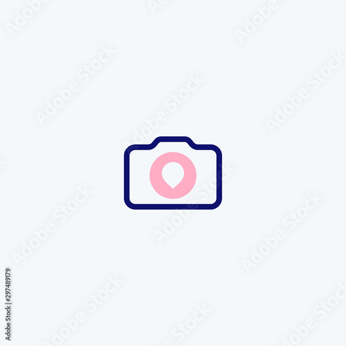 Abstract pin camera logo design. Point lens icon illustration vector