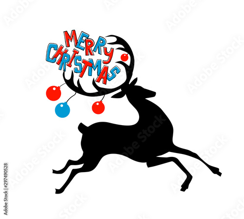 Holiday greetings. Christmas deer silhouette. Vector illustration