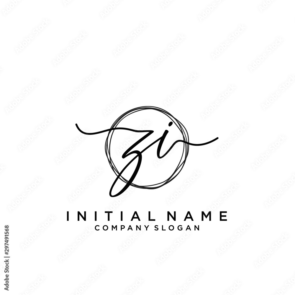 ZI Initial handwriting logo with circle template ZI Initial handwriting logo with circle template