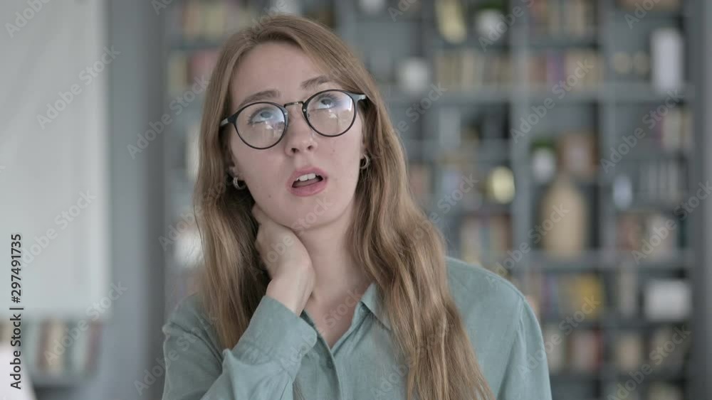 Portrait of Tired Woman having Neck Pain in Office Portrait of Tired Woman having Neck Pain in Office
