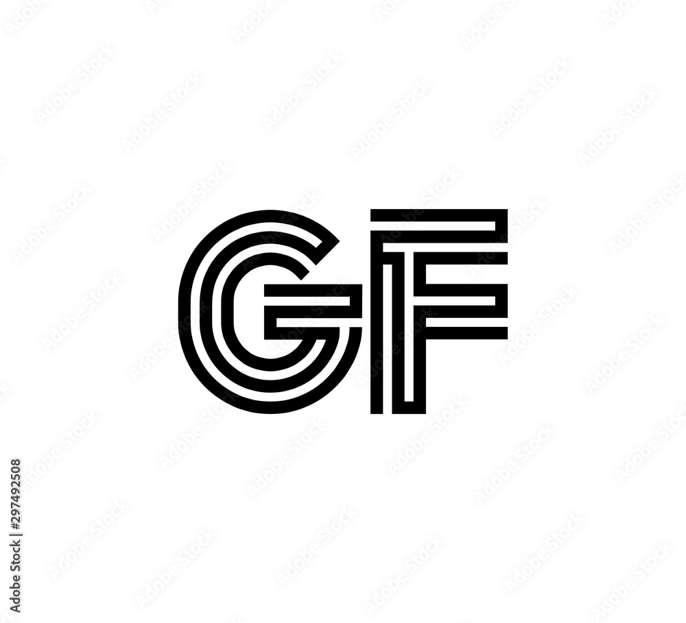 Initial two letter black line shape logo vector GF Initial two letter black line shape logo vector GF