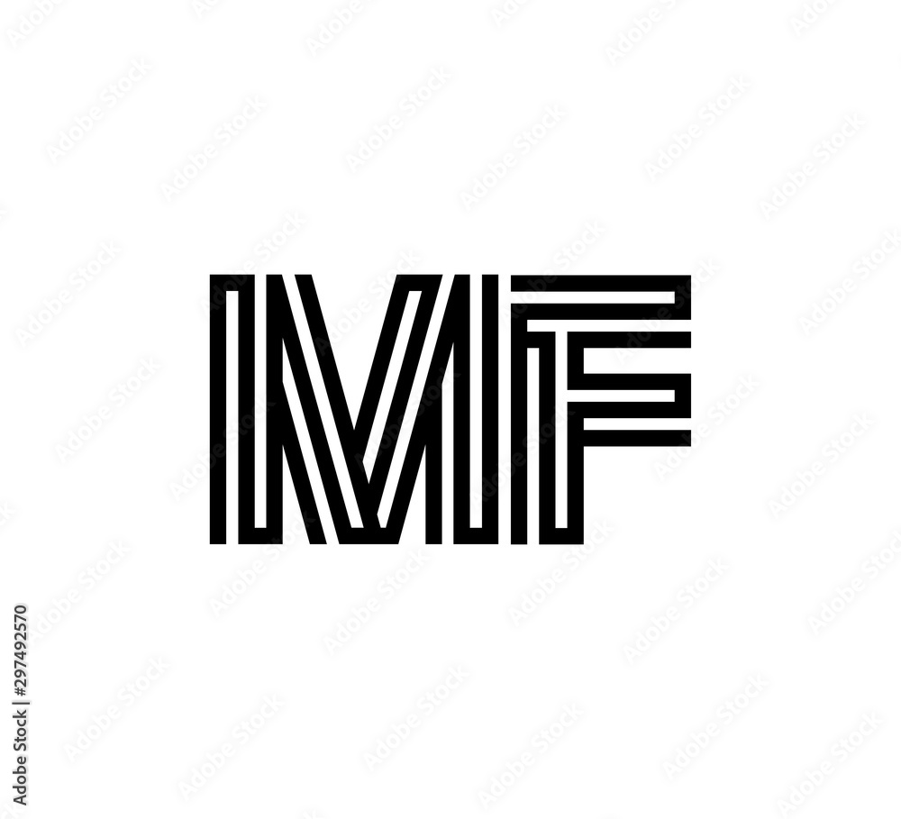 Initial two letter black line shape logo vector MF