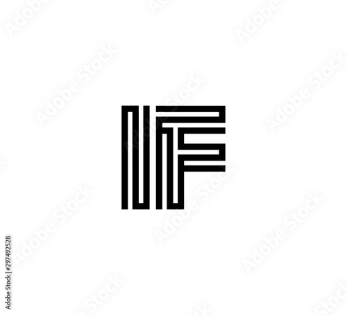 Initial two letter black line shape logo vector IF