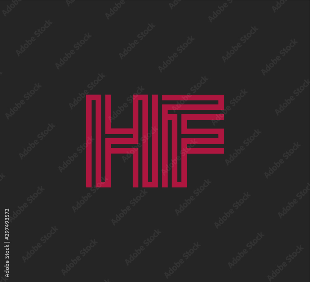 Initial two letter red line shape logo on black vector HF Initial two letter red line shape logo on black vector HF