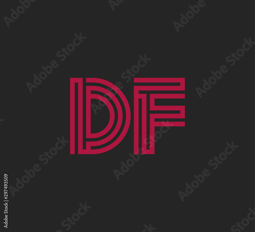 Initial two letter red line shape logo on black vector DF
