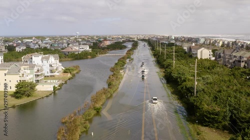 Aerial view of flooded city Avon, flying above town 4k