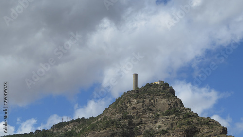 Rain clouds over mountain peak near Caminito del Ray in El Chorro, Andalusia
