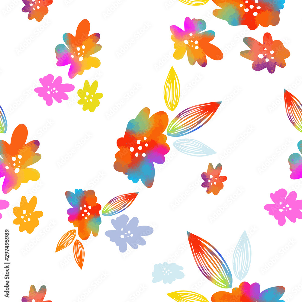 Obraz premium Multicolored seamless background of flowers. Vector illustration