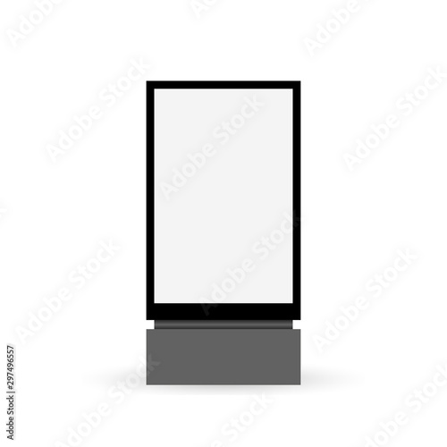 Billboard with shadow realistic design. Advertising for promotion design. City advertising illustration. Street light box display mockup. Realistic isolated vector mockup. Blank screen.