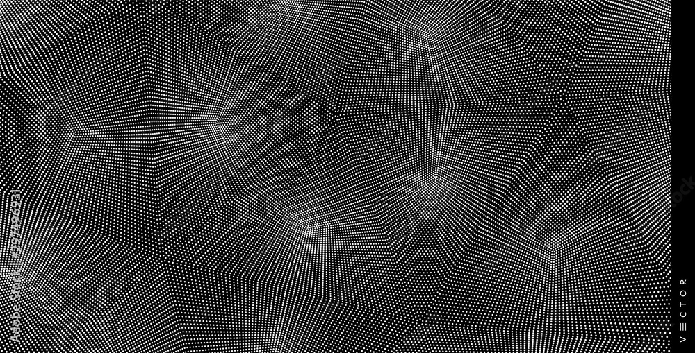 Array with dynamic particles. 3D grid surface. Abstract background in technology style. Vector illustration. Array with dynamic particles. 3D grid surface. Abstract background in technology style. Vector illustration.