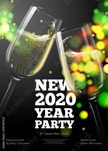 Vector New Year poster, invitation with glasses
