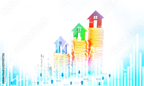 Prices graph of real estate. real estate growth concept. 3d illustration.