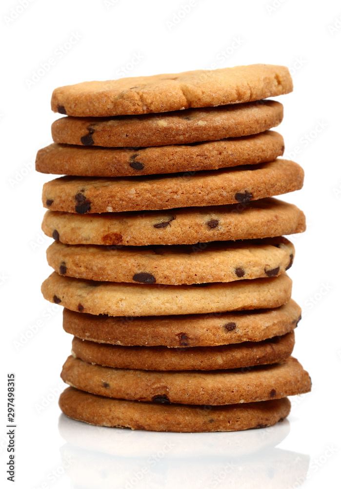 stack of chocolate chip cookies isolated on white background stack of chocolate chip cookies isolated on white background