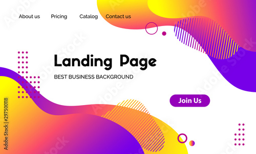 Landing page vector template. Abstract modern background with liquid fluid color shapes. Minimalistic template for websites, apps