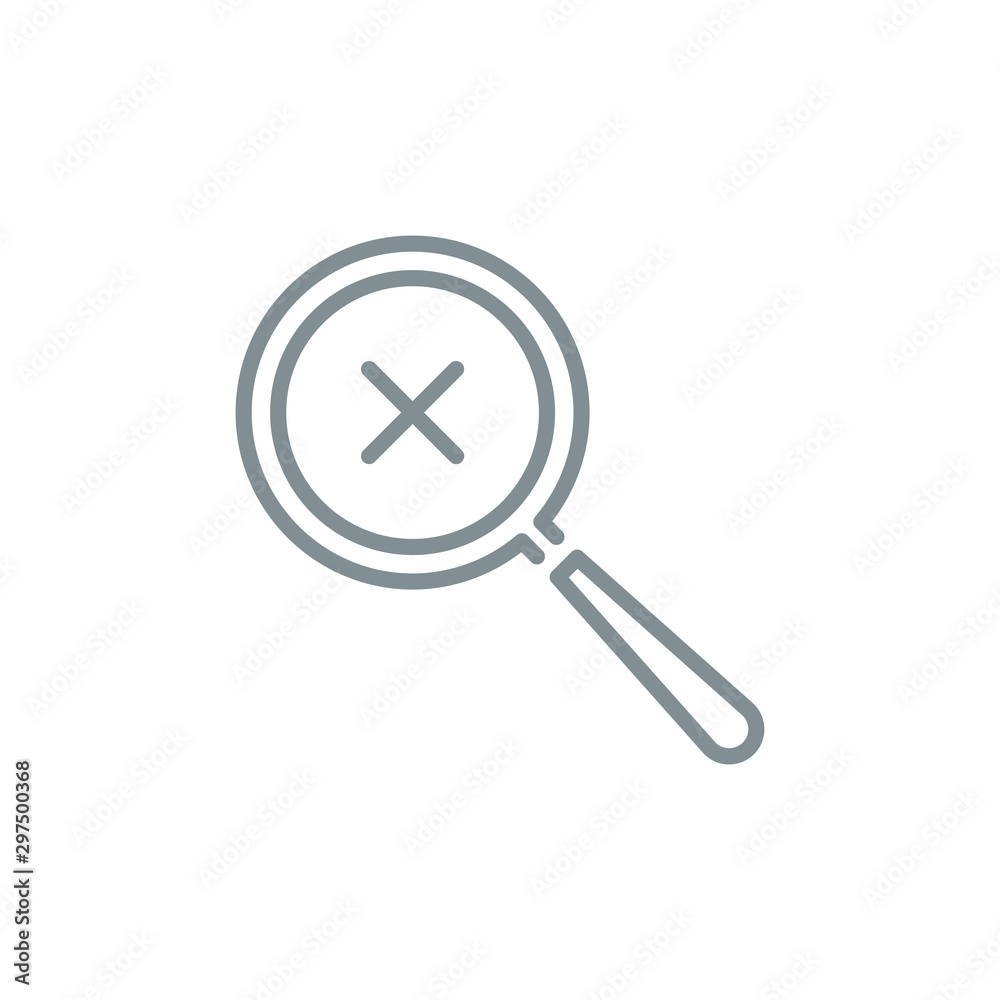 close error X with magnifier glass outline flat icon. Single quality outline logo search symbol for web design or mobile app. Thin line design logo sign. Loupe lens icon isolated on white background. close error X with magnifier glass outline flat icon. Single quality outline logo search symbol for web design or mobile app. Thin line design logo sign. Loupe lens icon isolated on white background.