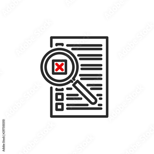 check box list page with magnifier glass outline flat icon. Single quality outline logo search symbol for web design mobile app. Thin line design logo sign Loupe lens icon isolated on white background