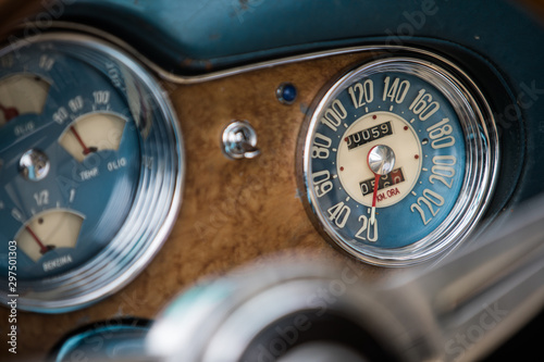 Speedometer on a vintage car's dashboard