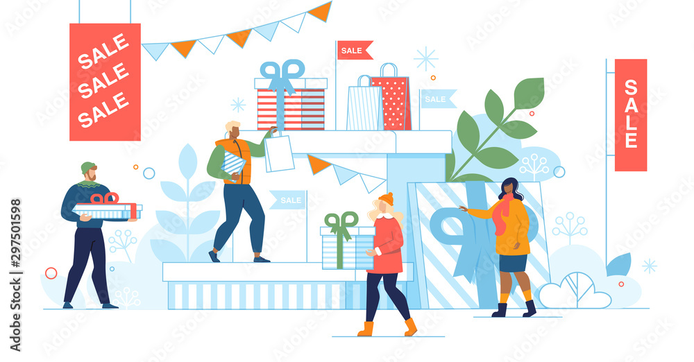 Winter Holidays Shopping on Sale Vector Concept