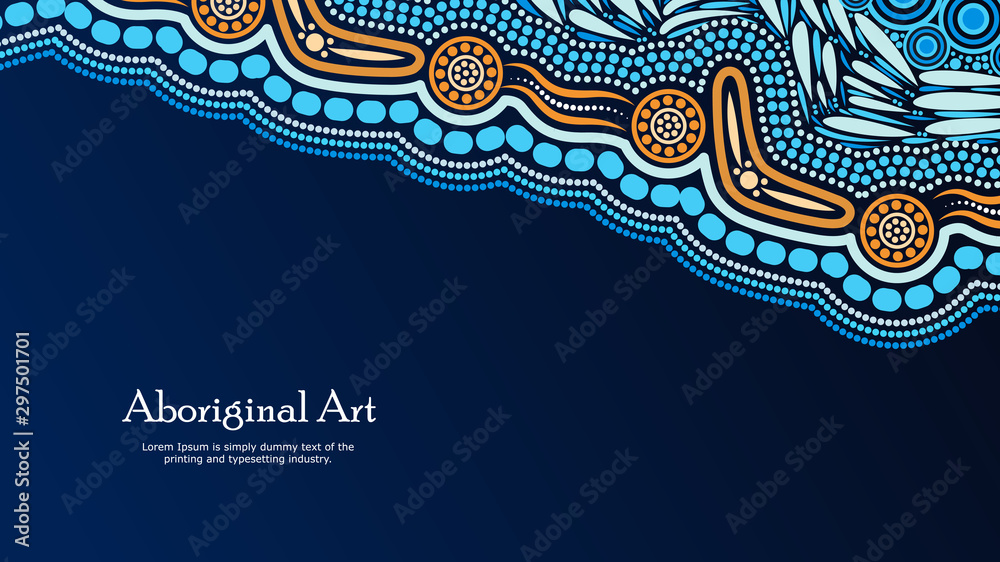 Vetor de Aboriginal dot art vector banner with text. do Stock | Adobe Stock