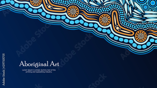Aboriginal dot art vector banner with text.