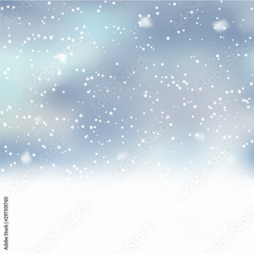 Christmas background with falling snowflakes on blue. Vector
