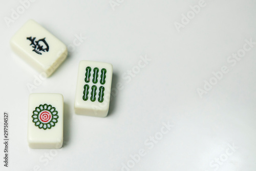 Pile of Mahjong ancient asian game on the white background 