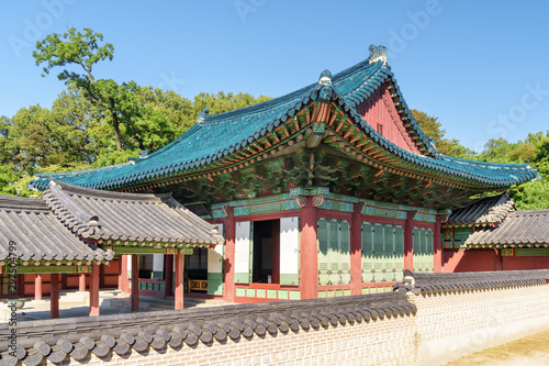 Wonderful view of Seonjeongjeon Hall with amazing blue tile roof