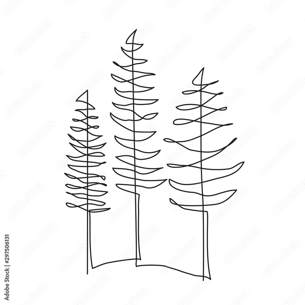 Pine Tree One Line Drawing Art. Abstract Minimal Style Stock Vector | Adobe  Stock