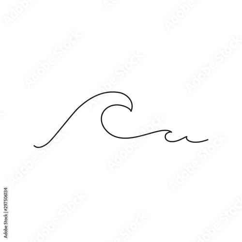 Sea wave one line drawing art. Abstract minimal logo