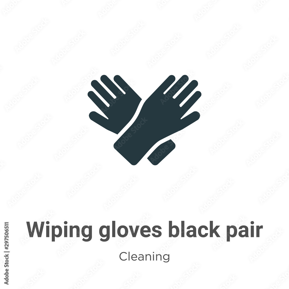 Fototapeta premium Wiping gloves black pair vector icon on white background. Flat vector wiping gloves black pair icon symbol sign from modern cleaning collection for mobile concept and web apps design.