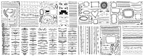 mega set of doodle sketch frame, line, corner and divider