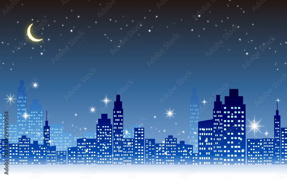 キラキラ輝く美しい夜景のイラスト素材 イルミネーション三日月 Stock Vector Adobe Stock