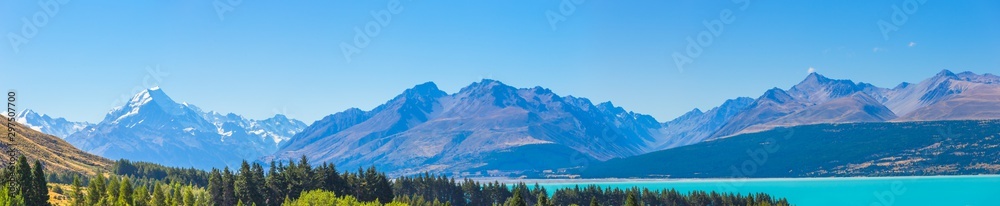 Panorama view summertime of Aoraki Mount Cook National Park,South Island New Zealand, Travel Destinations Concept