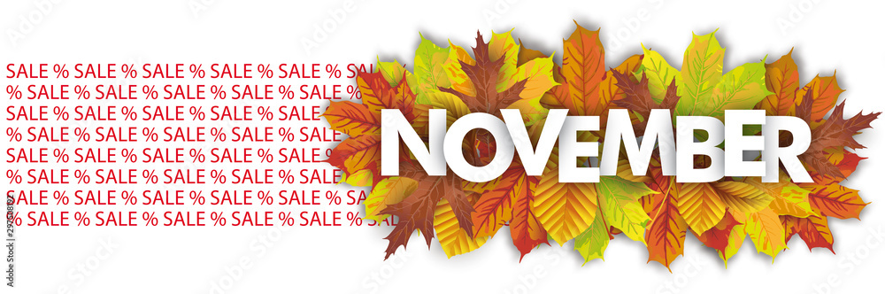 November Sale Autumn Foliage Header - obrazy, fototapety, plakaty 