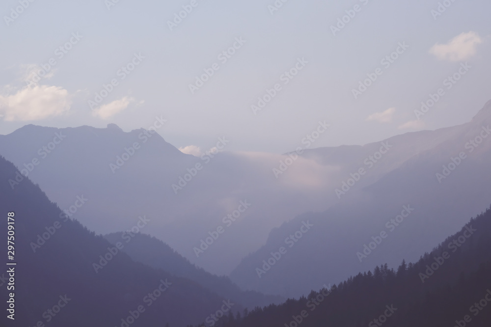 Beautiful alpine landscape with mountain range silhouette. Beautiful alpine landscape with mountain range silhouette.