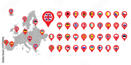 map of europe with 38 pointer flag set