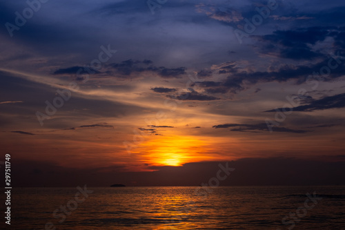 Beautiful sunset and blue sky on the beach.