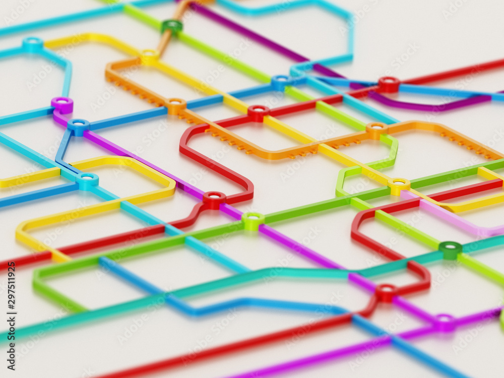 Subway map consisting of colorful crossing lines. 3D illustration Subway map consisting of colorful crossing lines. 3D illustration